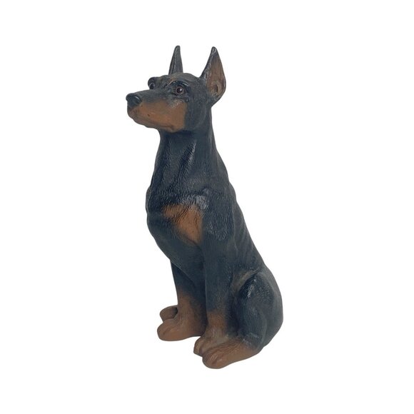 Doberman Pinscher Dog Figurine Universal Statuary 7” Tall Sitting Black Tan USA - Picture 1 of 13